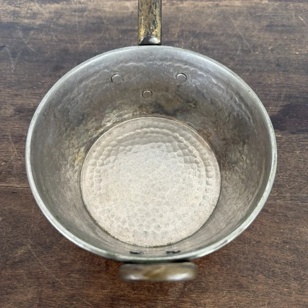 HEAVY THICK FRENCH ANTIQUE COPPER And‎ BRASS SAUCEPAN HAND HAMMERED POT 5
